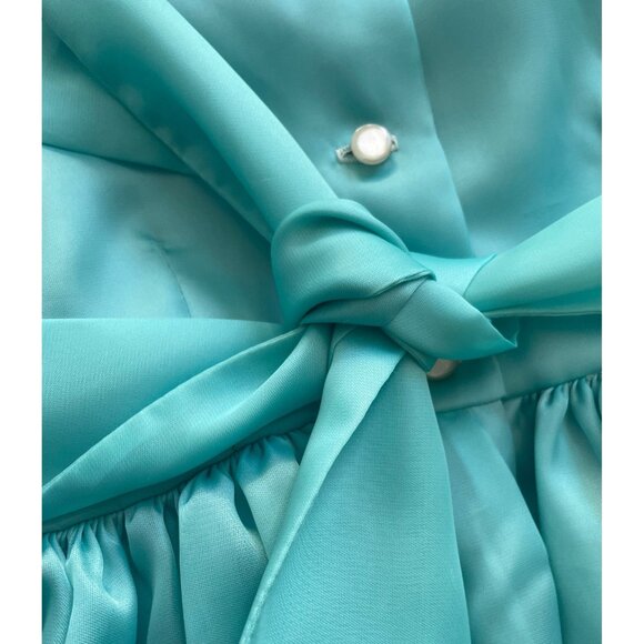 Vintage Toddler Dress, Size 3T, 1950s Aqua Blue Satin Dress for Toddler - Picture 5 of 9